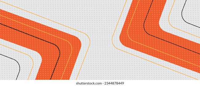 White abstract wide horizontal banner with orange and gray stripes, arrows and angles. Bright modern sporty bright futuristic abstract background. Wide vector illustration