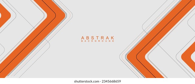 White abstract wide horizontal banner with orange and black lines, arrows and angles. Bright futuristic abstract background