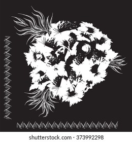 white abstraction on black background flowers frame vector illustration