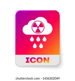 White Acid rain and radioactive cloud icon isolated on white background. Effects of toxic air pollution on the environment. Rectangle color button. Vector Illustration