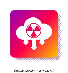 White Acid rain and radioactive cloud icon isolated on white background. Effects of toxic air pollution on the environment. Square color button. Vector Illustration