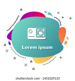 White Action extreme camera icon isolated on white background. Video camera equipment for filming extreme sports. Abstract banner with liquid shapes. Vector Illustration