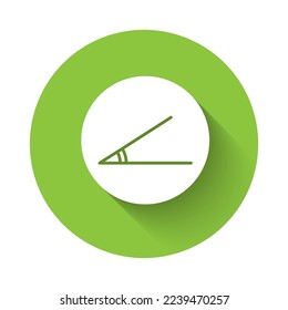 White Acute angle of 45 degrees icon isolated with long shadow. Green circle button. Vector Illustration