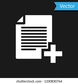 White Add new file icon isolated on black background. Copy document icon. Vector Illustration