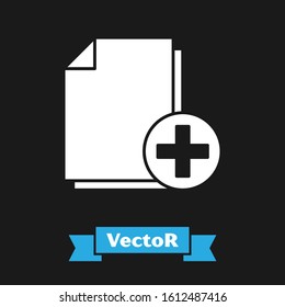 White Add new file icon isolated on black background. Copy document icon.  Vector Illustration
