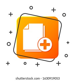 White Add new file icon isolated on white background. Copy document icon. Orange square button. Vector Illustration