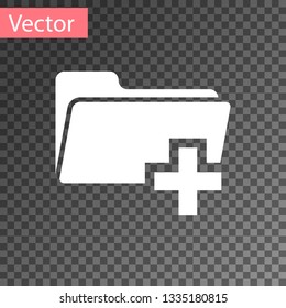 White Add new folder icon isolated on transparent background. New folder file sign. Copy document icon. Add attach create folder make new plus icon. Vector Illustration