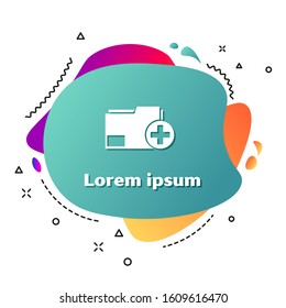 White Add new folder icon isolated on white background. New folder file. Copy document icon. Add attach create folder make new plus. Abstract banner with liquid shapes. Vector Illustration