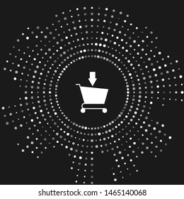 White Add to Shopping cart icon isolated on grey background. Online buying concept. Delivery service sign. Supermarket basket symbol. Abstract circle random dots. Vector Illustration