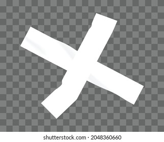 White adhesive plastic tape piece cross for fixing isolated on transparent background. Crumpled glue plastic sticky tape. 3d realistic vector illustration