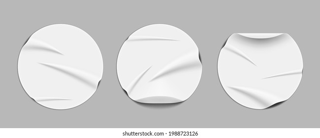 White Adhesive Round Glued Crumpled Stickers Set. EPS10-Vektorgrafik