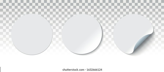 White adhesive stickers. Blank templates of price tags. Empty mockup paper circles.