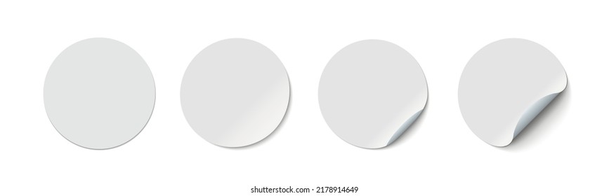 White adhesive stickers. Blank templates of price tags. Empty mockup paper circles.