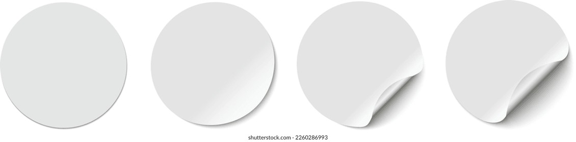 White adhesive stickers. Blank templates of price tags. Empty mockup paper circles. - Shutterstock ID 2260286993