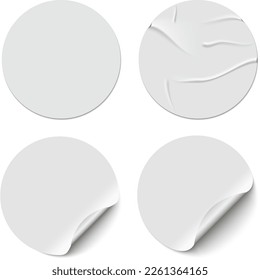 White adhesive stickers. Blank templates of price tags. Empty mockup paper circles.