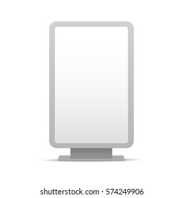 White advertising billboard with blank screen isolated. POS stand banner mockup for design or branding. Vector illustration
