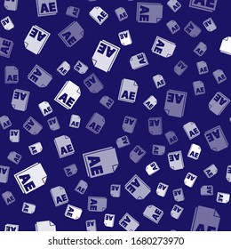 White AE file document icon isolated seamless pattern on blue background.  Vector Illustration