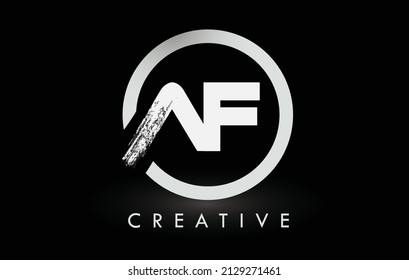 White AF Brush Letter Logo Design with Black Circle. Creative Brushed Letters Icon Logo.