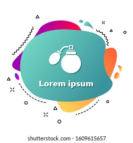 White Aftershave bottle with atomizer icon isolated on white background. Cologne spray icon. Male perfume bottle. Abstract banner with liquid shapes. Vector Illustration