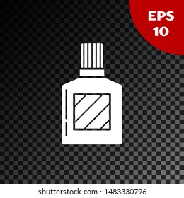 White Aftershave icon isolated on transparent dark background. Cologne spray icon. Male perfume bottle.  Vector Illustration