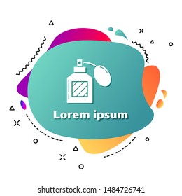 White Aftershave icon isolated on white background. Cologne spray icon. Male perfume bottle. Abstract banner with liquid shapes. Vector Illustration