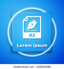 White AI file document. Download ai button icon isolated on blue background. AI file symbol. Blue square button. Vector Illustration
