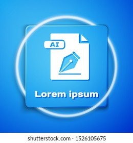 White AI file document. Download ai button icon isolated on blue background. AI file symbol. Blue square button. Vector Illustration