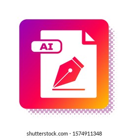 White AI file document. Download ai button icon isolated on white background. AI file symbol. Square color button. Vector Illustration