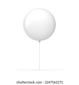 White air balloon on stick 3d icon anniversary festive celebration realistic vector illustration. Premium event festival happy birthday surprise congratulations greeting inflatable rubber decor