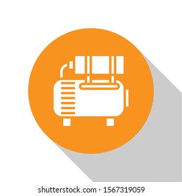 White Air compressor icon isolated on white background. Orange circle button. Vector Illustration
