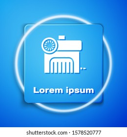 White Air compressor icon isolated on blue background. Blue square button. Vector Illustration