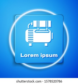 White Air compressor icon isolated on blue background. Blue square button. Vector Illustration