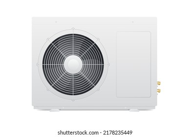 White air condition compressor outdoor isolated on white background. Illustration about temperature regulator equipment in house.