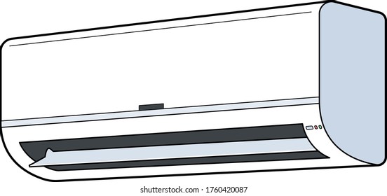 White air conditioner or cooler with open louvers. Vector illustration version with main line.