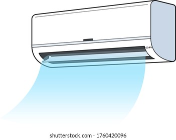 A white air conditioner or cooler that produces a cool, clean breeze. Vector illustration version with main line.