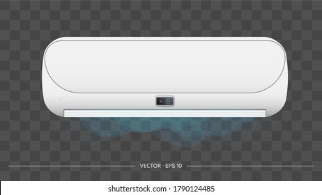 Weiße Klimaanlage emittiert Kälte 3d. Realistische Luftkonditionierer, Vektorgrafik.