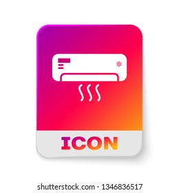 White Air conditioner with fresh air icon isolated on white background. Split system air conditioning sign. Cool and cold climate control system. Rectangle color button. Vector Illustration