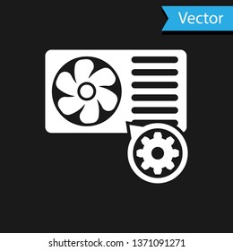 White Air conditioner and gear icon isolated on black background. Adjusting app, service concept, setting options, maintenance, repair, fixing. Vector Illustration