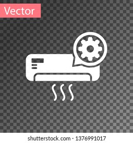 White Air conditioner and gear icon isolated on transparent background. Adjusting app, service concept, setting options, maintenance, repair, fixing. Vector Illustration