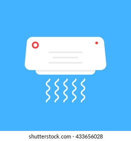 white air conditioner icon. concept of celsius, freshen, coldness, freeze, ionizer, warm, instrument. flat style trend modern logotype design vector illustration on blue background