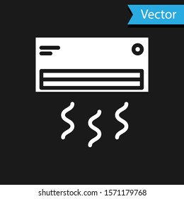 White Air conditioner icon isolated on black background. Split system air conditioning. Cool and cold climate control system.  Vector Illustration