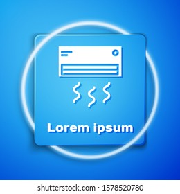 White Air conditioner icon isolated on blue background. Split system air conditioning. Cool and cold climate control system. Blue square button. Vector Illustration