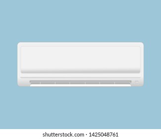 White air conditioner isolated on blue background. Illustration of electrical equipment in the house.
