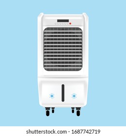 White air cooler isolated on blue background , Electrical machine, Home appliances , Vector Illustration