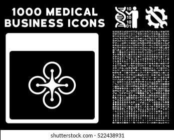 White Air Copter Calendar Page vector icon with 1000 medical business pictograms. Set style is flat symbols, white color, black background.