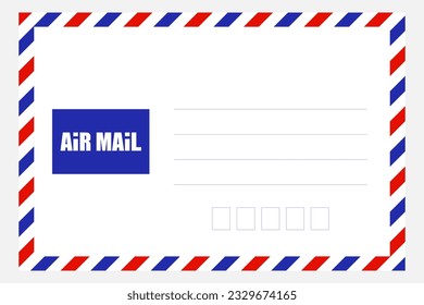 white air mail envelope with red and blue rim isolated on white,vector illustration.