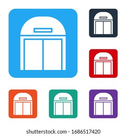 White Aircraft hangar icon isolated on white background. Set icons in color square buttons. Vector Illustration