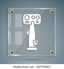 White Aircraft steering helm icon isolated on grey background. Aircraft control wheel. Square glass panels. Vector Illustration