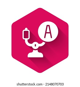 White Aircraft steering helm icon isolated with long shadow background. Aircraft control wheel. Pink hexagon button. Vector