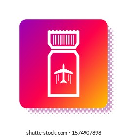 White Airline ticket icon isolated on white background. Plane ticket. Square color button. Vector Illustration
